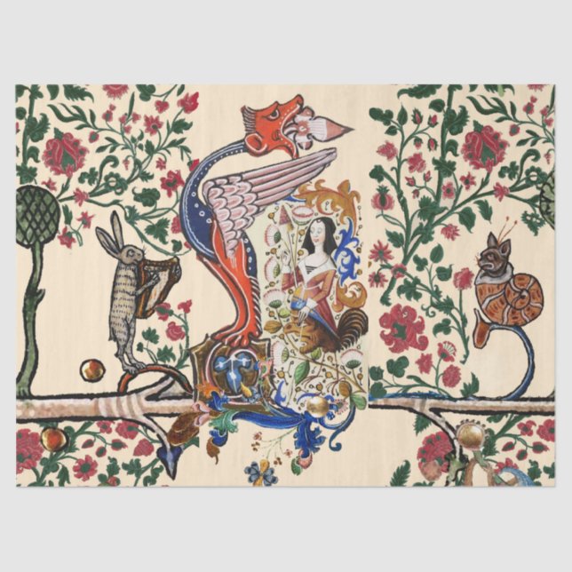 WEIRD MEDIEVAL BESTIARY Dragon and Spinning Harpy Tissue Paper (Front)