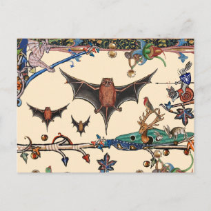 WEIRD MEDIEVAL BESTIARY,FLYING BATS FOREST ANIMALS POSTCARD