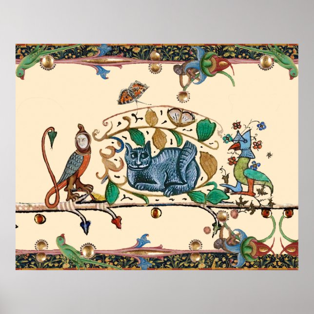 WEIRD MEDIEVAL BESTIARY HUNTER CAT,BIRD, FALCON POSTER (Front)