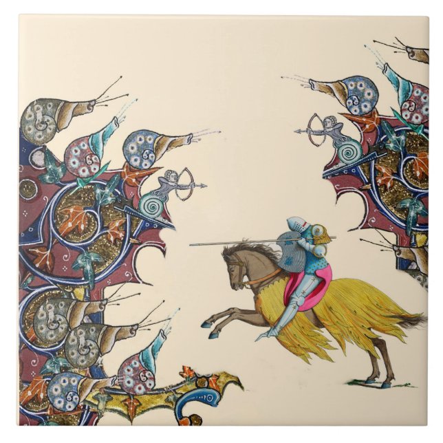 WEIRD MEDIEVAL BESTIARY Knight Fights Giant Snails Tile (Front)