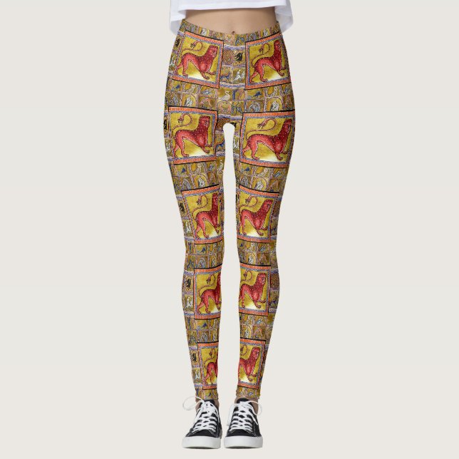 WEIRD MEDIEVAL BESTIARY,LEOPARD,FOREST ANIMALS LEGGINGS (Front)