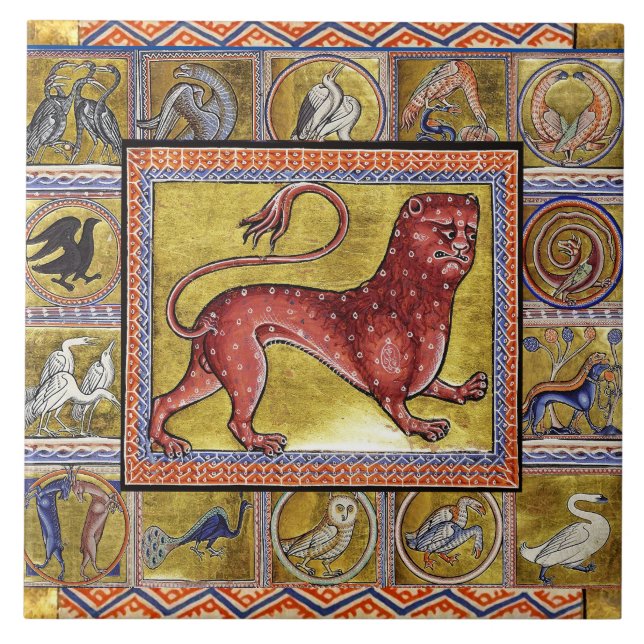 WEIRD MEDIEVAL BESTIARY,LEOPARD,FOREST ANIMALS TILE (Front)