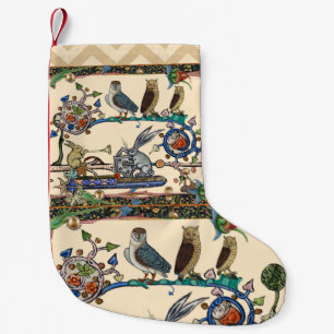 WEIRD MEDIEVAL BESTIARY MAKING MUSIC Owls ,Rabbits Small Christmas Stocking