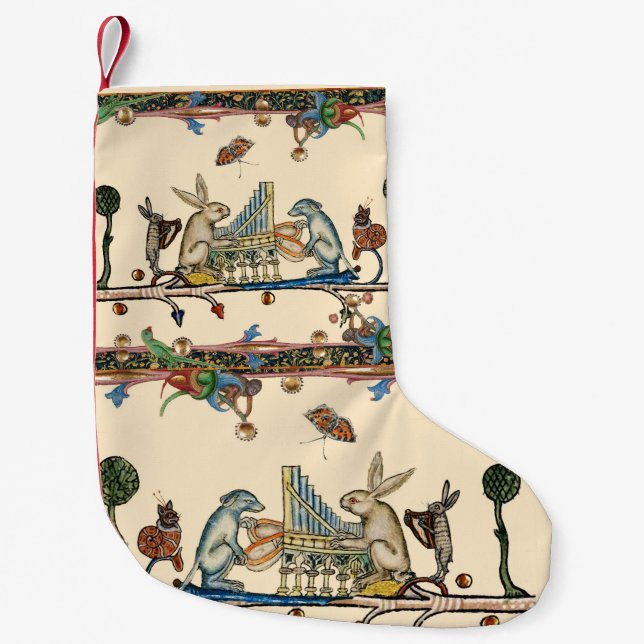 WEIRD MEDIEVAL BESTIARY MAKING MUSIC,Rabbit, Dog Small Christmas Stocking (Front)