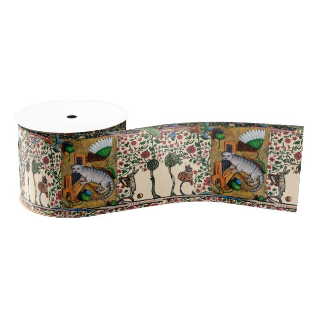 WEIRD MEDIEVAL BESTIARY, MUSIC,CAT PLAYING ORGAN GROSGRAIN RIBBON (Spool)