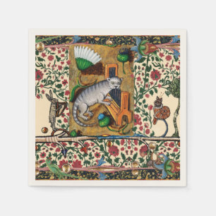 WEIRD MEDIEVAL BESTIARY MUSIC,CAT PLAYING ORGAN  NAPKIN