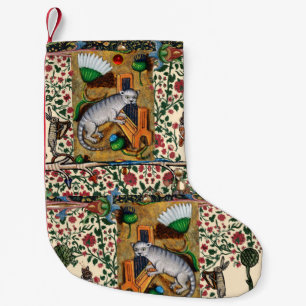 WEIRD MEDIEVAL BESTIARY, MUSIC,CAT PLAYING ORGAN SMALL CHRISTMAS STOCKING