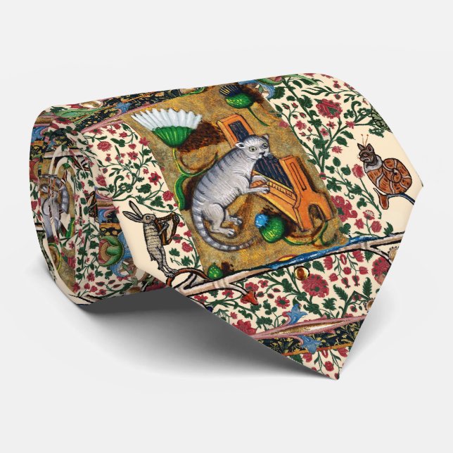 WEIRD MEDIEVAL BESTIARY MUSIC,CAT PLAYING ORGAN TIE (Rolled)