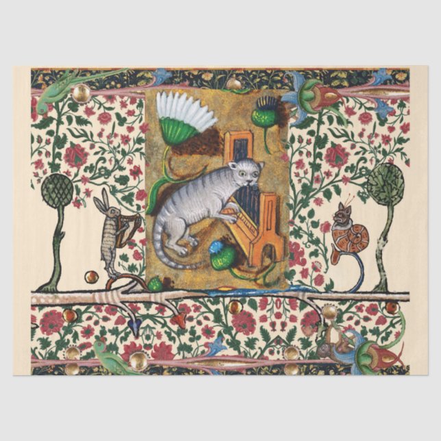 WEIRD MEDIEVAL BESTIARY MUSIC,CAT PLAYING ORGAN  TISSUE PAPER (Front)