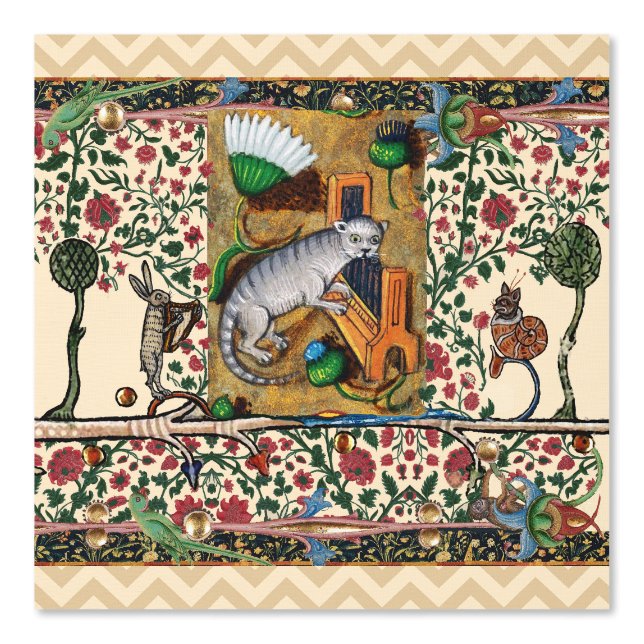 WEIRD MEDIEVAL BESTIARY, MUSIC,CAT PLAYING ORGAN   WALLPAPER (Front)