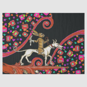 WEIRD MEDIEVAL BESTIARY Rabbit Riding a White Dog  Tissue Paper