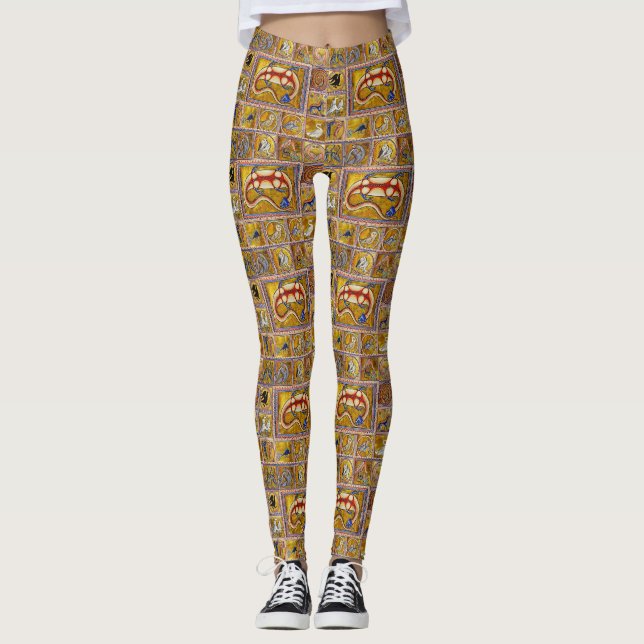 WEIRD MEDIEVAL BESTIARY,SALAMANDER,FOREST ANIMALS LEGGINGS (Front)