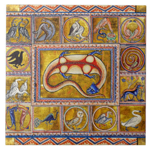 WEIRD MEDIEVAL BESTIARY,SALAMANDER,FOREST ANIMALS TILE