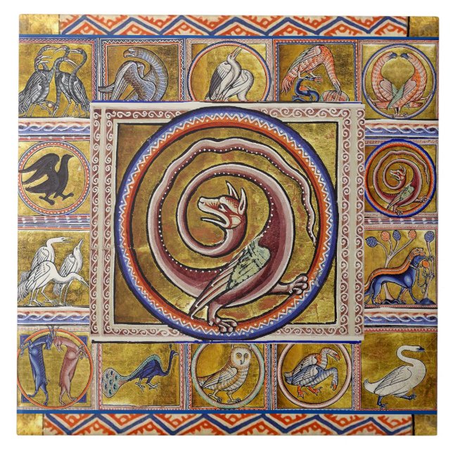 WEIRD MEDIEVAL BESTIARY,SNAKE DRAGON,FANTASY TILE (Front)