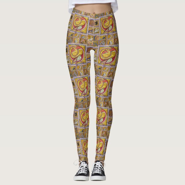 WEIRD MEDIEVAL BESTIARY,SNAKE DRAGON,FOREST ANIMAL LEGGINGS (Front)