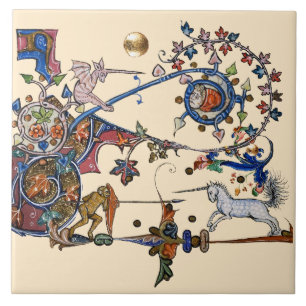 WEIRD MEDIEVAL BESTIARY WAR UNICORNS COMBAT MONKEY TILE