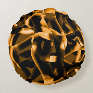 Weird medley of burnt ribbons, orange colour round pillow