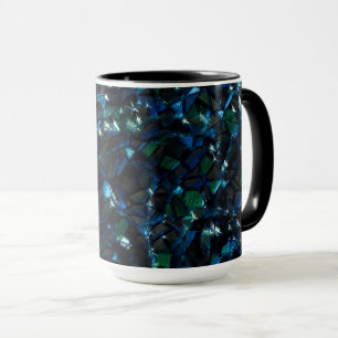 Weird mosaic over dark background and hazy sparkle mug