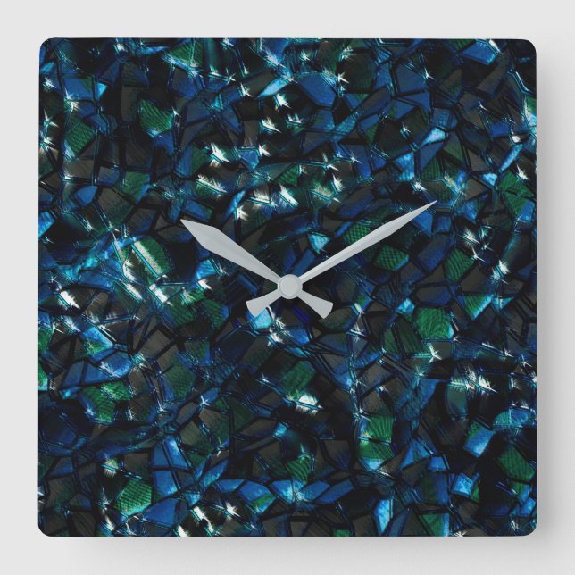Weird mosaic over dark background and hazy sparkle square wall clock (Front)