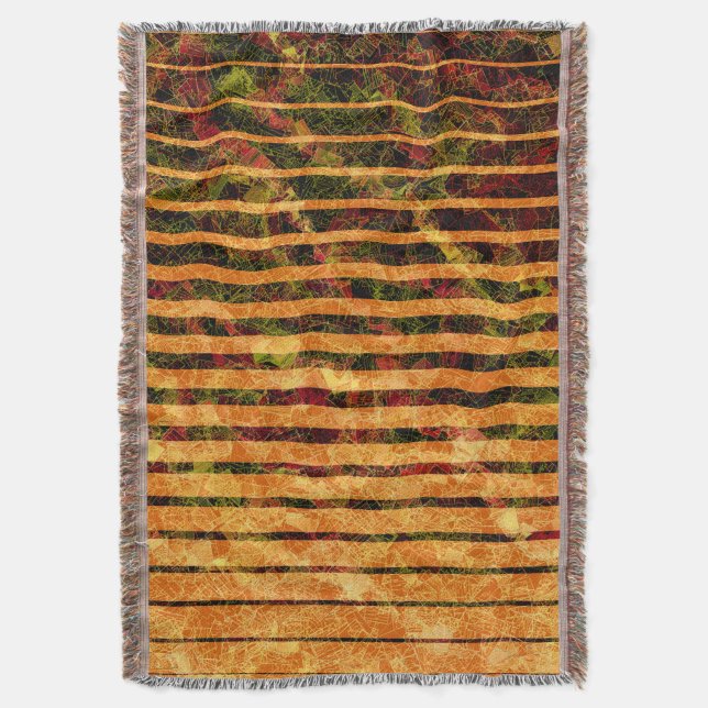 Weird orange stripes and small squares in lines throw blanket (Front Vertical)
