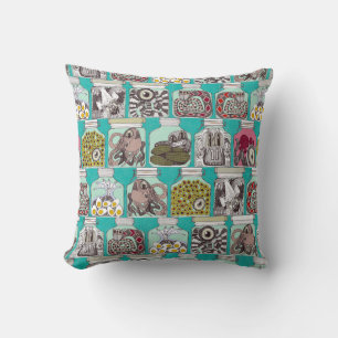 weird pickles blue throw pillow