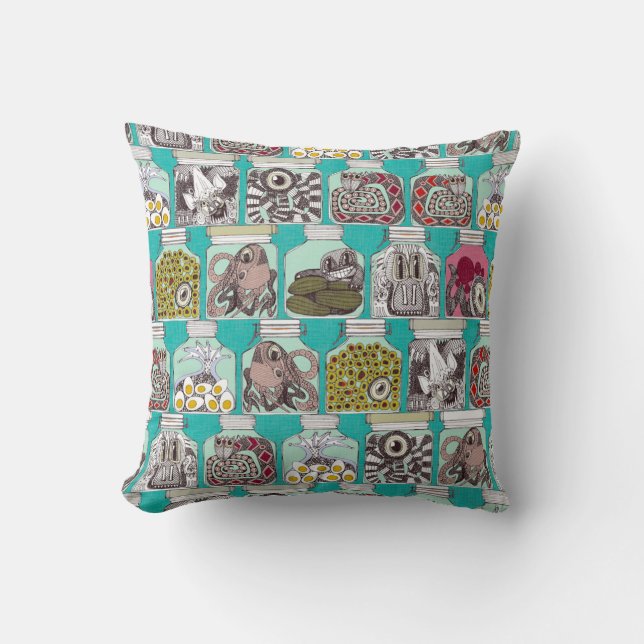 weird pickles blue throw pillow (Front)