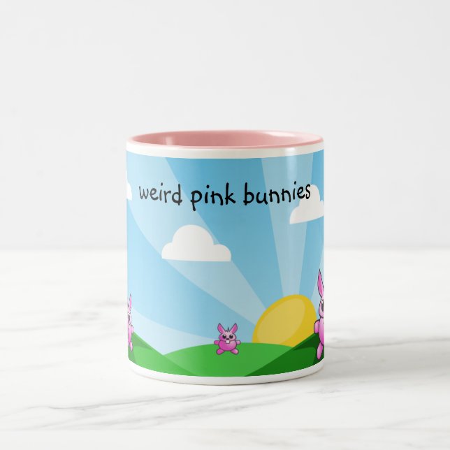 weird pink bunnies, Two-Tone coffee mug (Center)