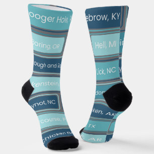 Weird Places Blue Geometric Pattern  Socks