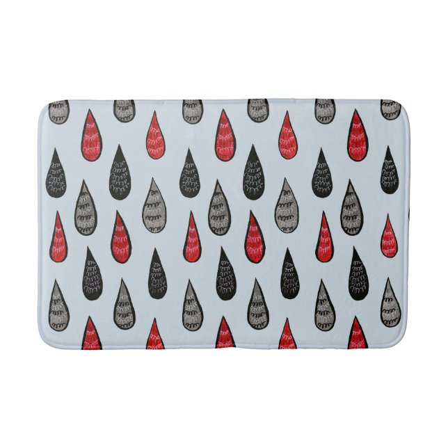 Weird Rain And Blood Drops Ink Pattern Red Black Bath Mat (Front)