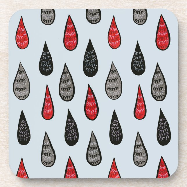 Weird Rain And Blood Drops Ink Pattern Red Black Coaster (Front)