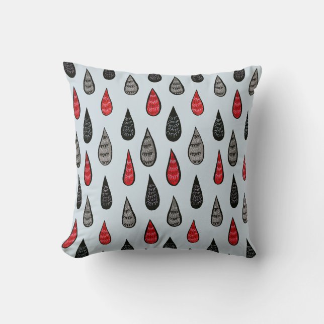 Weird Rain And Blood Drops Ink Pattern Red Black Throw Pillow (Front)