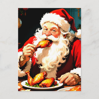 Weird Santa Eating Chicken Postcard