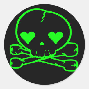 Weird Skull Goth Kawaii Style BLACK GREEN Classic Round Sticker