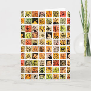 Weird Strange Cartoon Faces Color Squares Greeting Card
