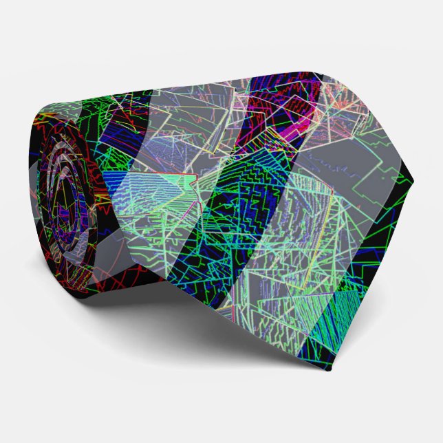 Weird stripes, colourful strange lines and squares tie (Rolled)