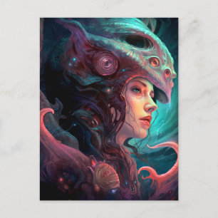 Weird Surreal Alien Woman Art Postcard