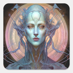 Weird Surreal Alien Woman Art Square Sticker