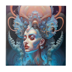 Weird Surreal Alien Woman Art Tile