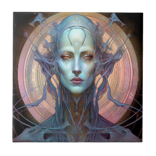 Weird Surreal Alien Woman Art Tile