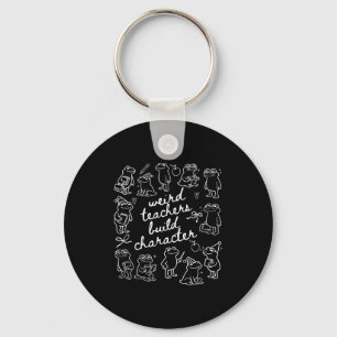 Weird teachers build character frog reading book keychain