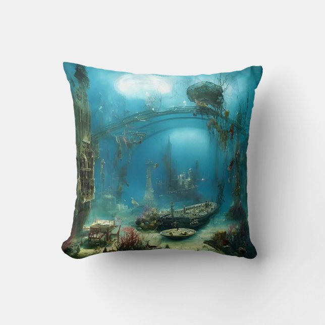 Weird underwater habitat clear bue throw pillow (Front)