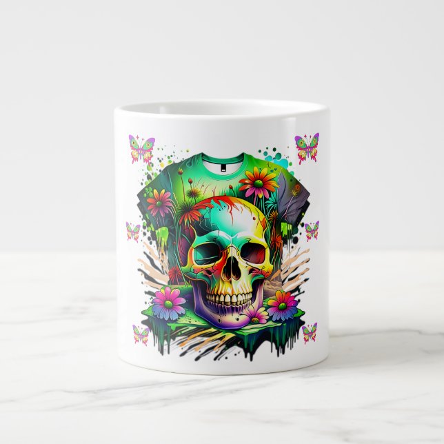 Weird Until the End – Psychedelic Skull and Floral Large Coffee Mug (Front)
