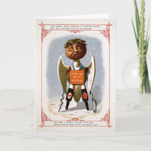 Weird Victorian Christmas Pudding Angel Vintage Holiday Card