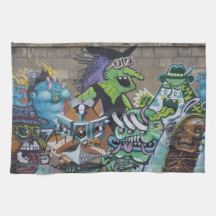 Weird Wicked Green Witch Graffiti Kitchen Towel