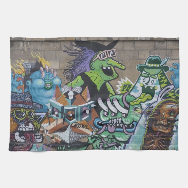 Weird Wicked Green Witch Graffiti Kitchen Towel (Horizontal)
