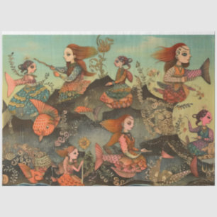 Weird Women Girls Under The Sea Collage Decoupage Tissue Paper