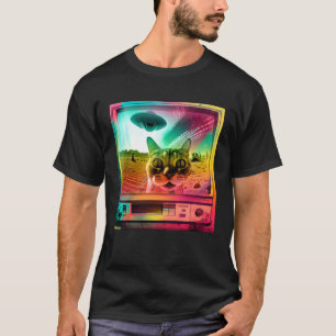 Weirdcore retro television 80s 90s cat aesthetic T-Shirt