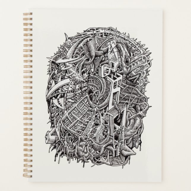 Weirdhead, ink drawing planner (Front)