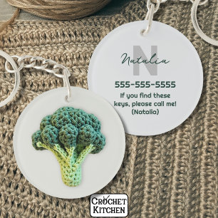 Weirdly Elegant Minimalist Crochet Broccoli Name  Keychain