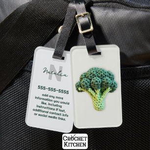 Weirdly Elegant Minimalist Crochet Broccoli Name  Luggage Tag